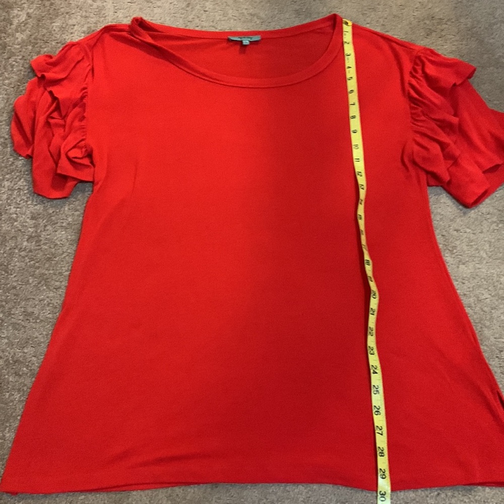 Red Flowy Top With Ruffle Sleeves - Picture 6 of 8